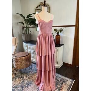 ASOS Cami Tiered Pleated Maxi Dress Lace Detail Blush Pink Size 2 Pastel NWT